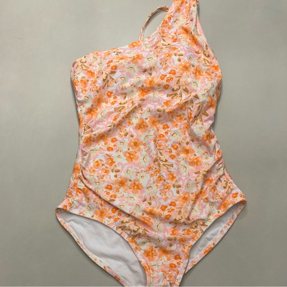 Kona Sol Pink and Orange One Shoulder One Piece. size M